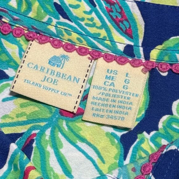 Caribbean Joe Women's Tropical Floral Button-Down Shirt Long Sleeve | Large - Picture 8 of 10